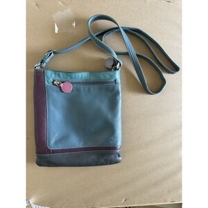 Mywallit Color block Crossbody Leather Purse Purple Burgundy And Peacock Green